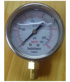 ĐỒNG HỒ ĐO ÁP SUẤT KHÍ NÉN CÓ DẦU BADOTHERM HOLLAND 100MM (600-800-1000 KG/CM2):